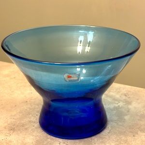 Vintage Mid Century Blenko Blue Glass Center Bowl w/Label